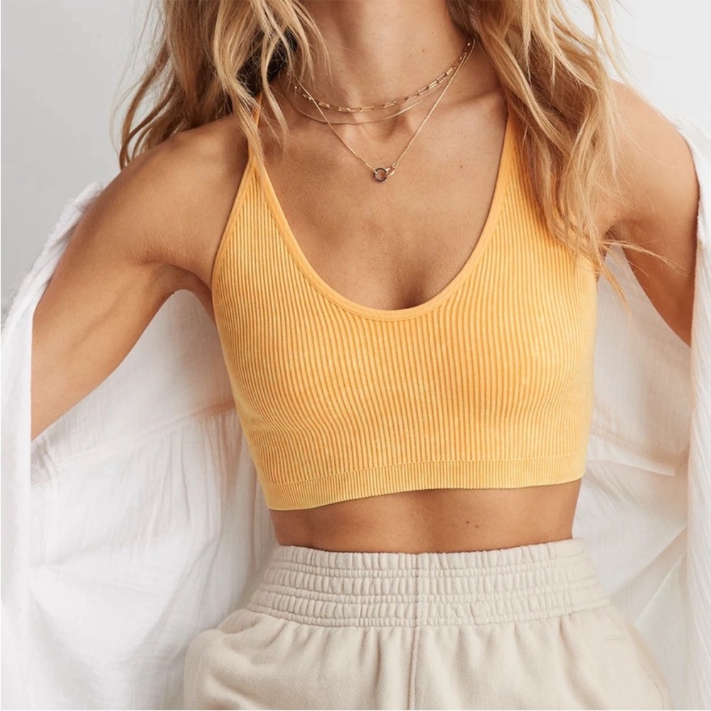 AERIE Superchill Seamless Strappy Back Bra Top medium orange